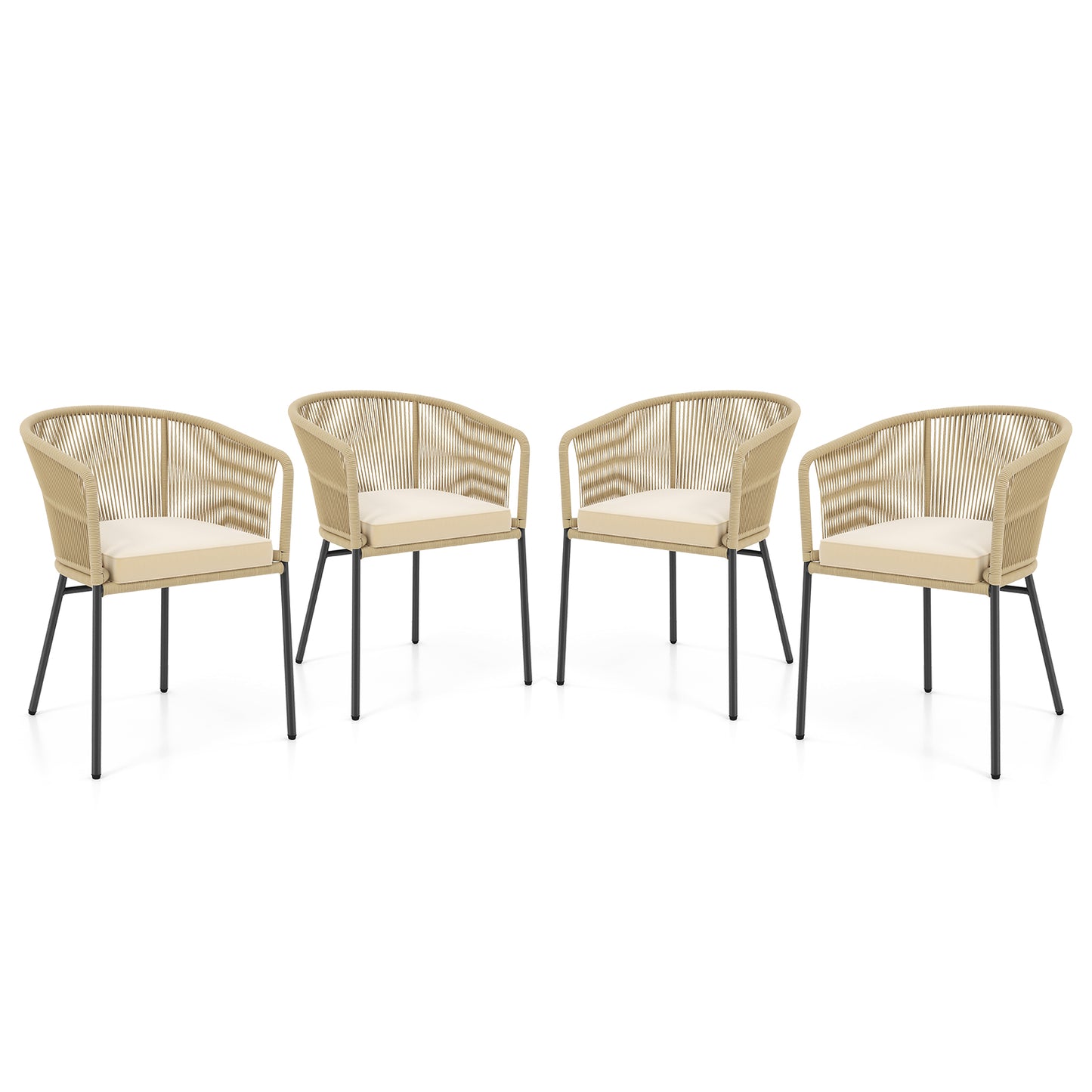 Patio Chairs Set of 4 with Seat Cushion and Curved Backrest for Patio-Black
