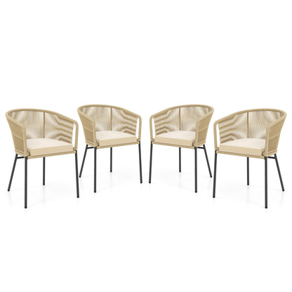 Patio Chairs Set of 4 with Seat Cushion and Curved Backrest for Patio-Black