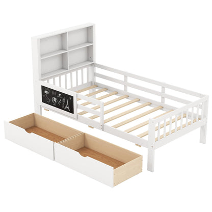 Twin/Full Size Bed Frame with 2 Drawers and Bookcase for Boys and Girls-Full Size