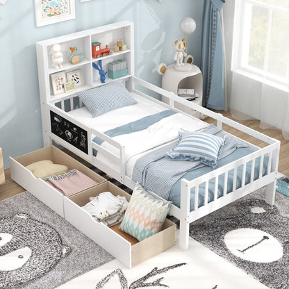 Twin/Full Size Bed Frame with 2 Drawers and Bookcase for Boys and Girls-Full Size