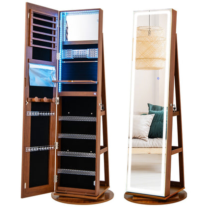 Standing Jewelry Cabinet with Adjustable LED Lights-Black
