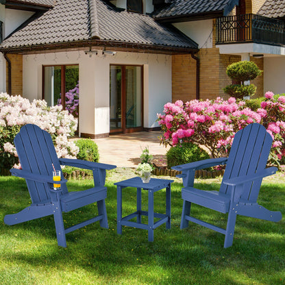 Outdoor Adirondack Chair with Built-in Cup Holder for Backyard Porch-Black