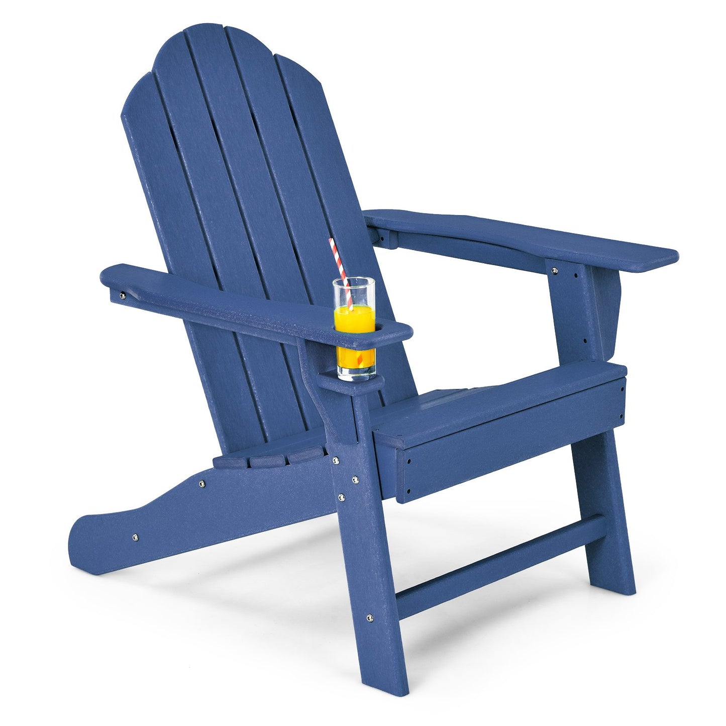 Outdoor Adirondack Chair with Built-in Cup Holder for Backyard Porch-Black