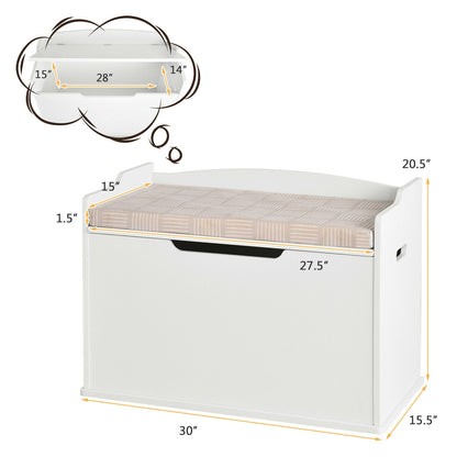 Kids Toy Wooden Flip-top Storage Box Chest Bench with Cushion Hinge-Brown