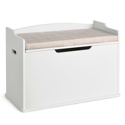 Kids Toy Wooden Flip-top Storage Box Chest Bench with Cushion Hinge-Brown