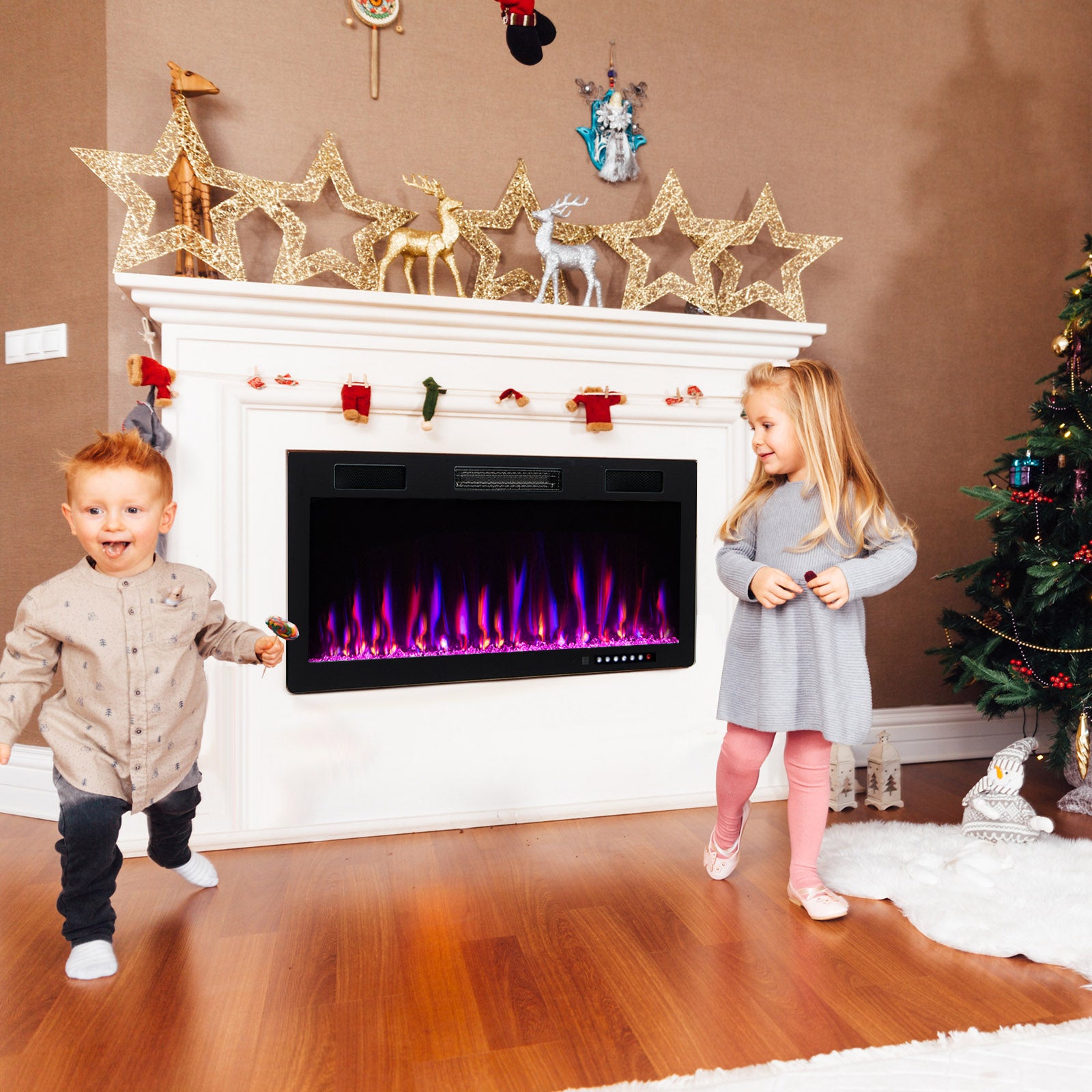 Electric fireplace by Wilsons Home Store, 40/50/60 inches, recessed and wall-mounted design for 2' x 6' stud walls.