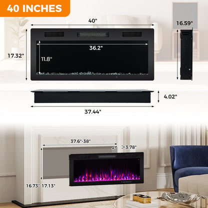 Electric fireplace by Wilsons Home Store, 40-60 inch recessed and wall-mounted model with realistic flame display.