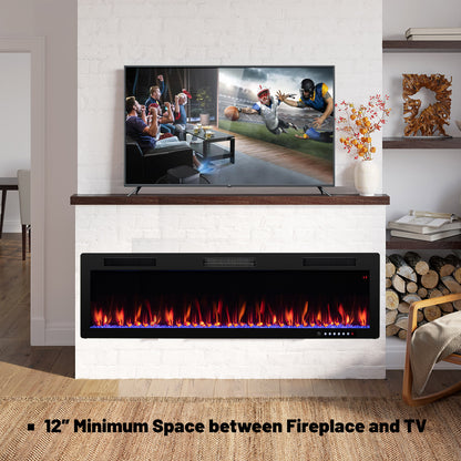 Electric Fireplace 40/50/60 Inches Recessed and Wall Mounted for 2' x 6' Stud-50 inches