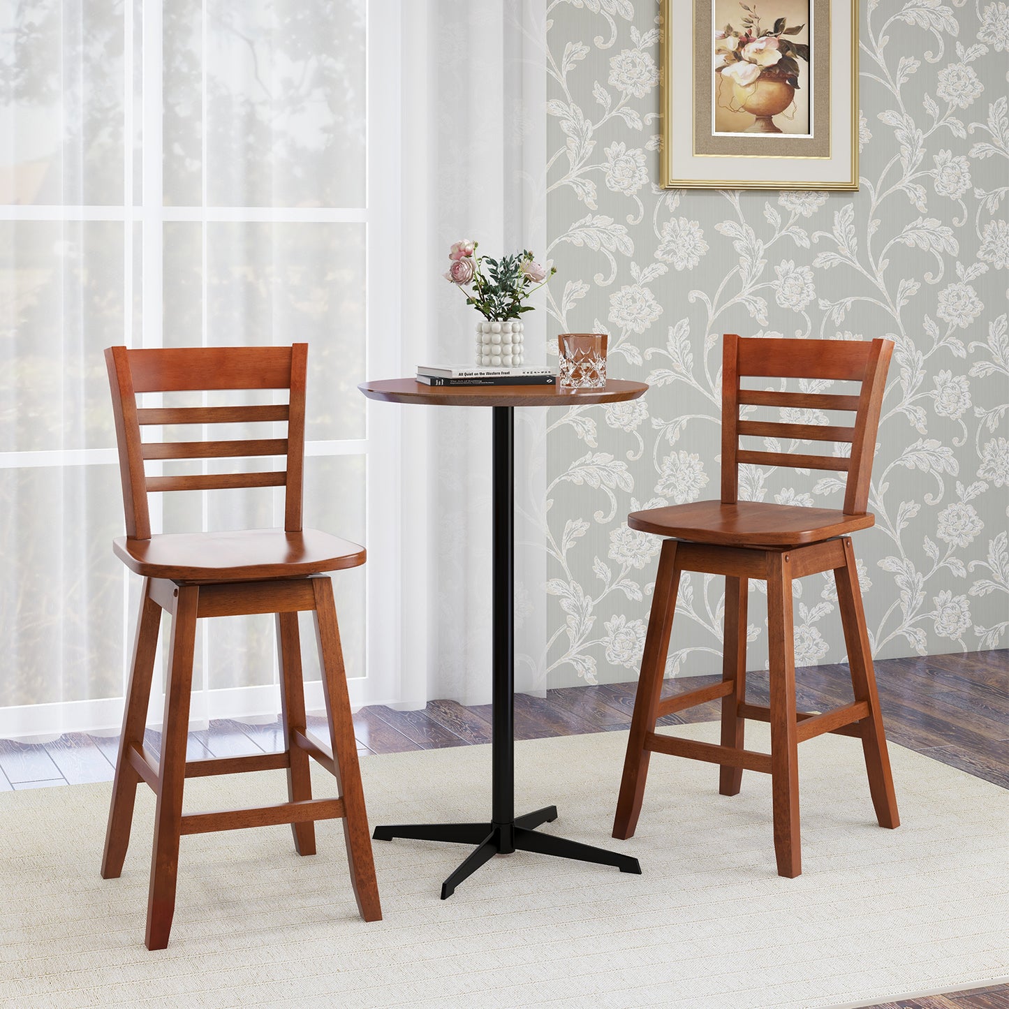 Counter Height Barstools Set of 2 with Footrest for Kitchen Island Bar-Cream White