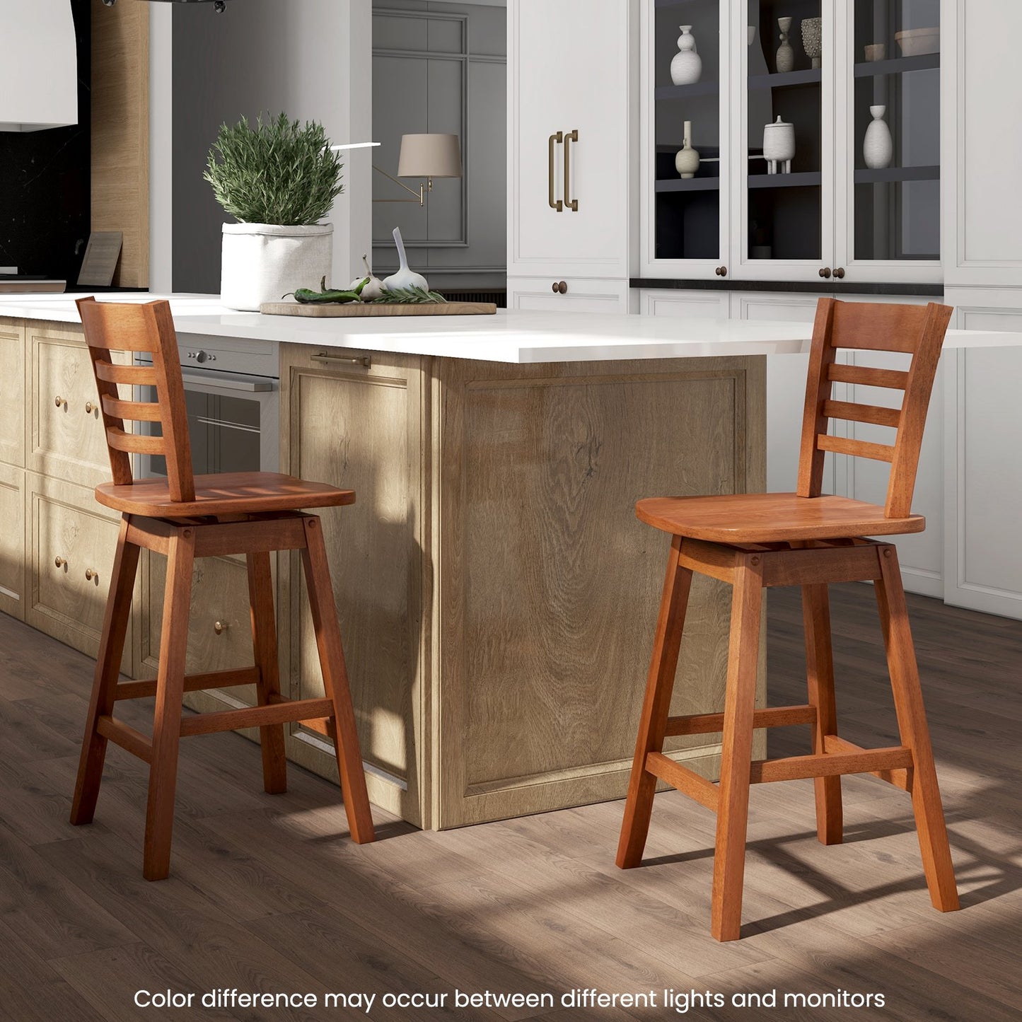 Counter Height Barstools Set of 2 with Footrest for Kitchen Island Bar-Cream White