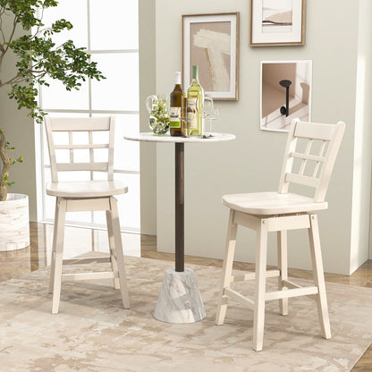 Counter Height Barstools Set of 2 with 6-Grid Hollow Back and Seat-Brown