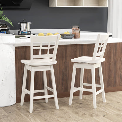 Counter Height Barstools Set of 2 with 6-Grid Hollow Back and Seat-Brown