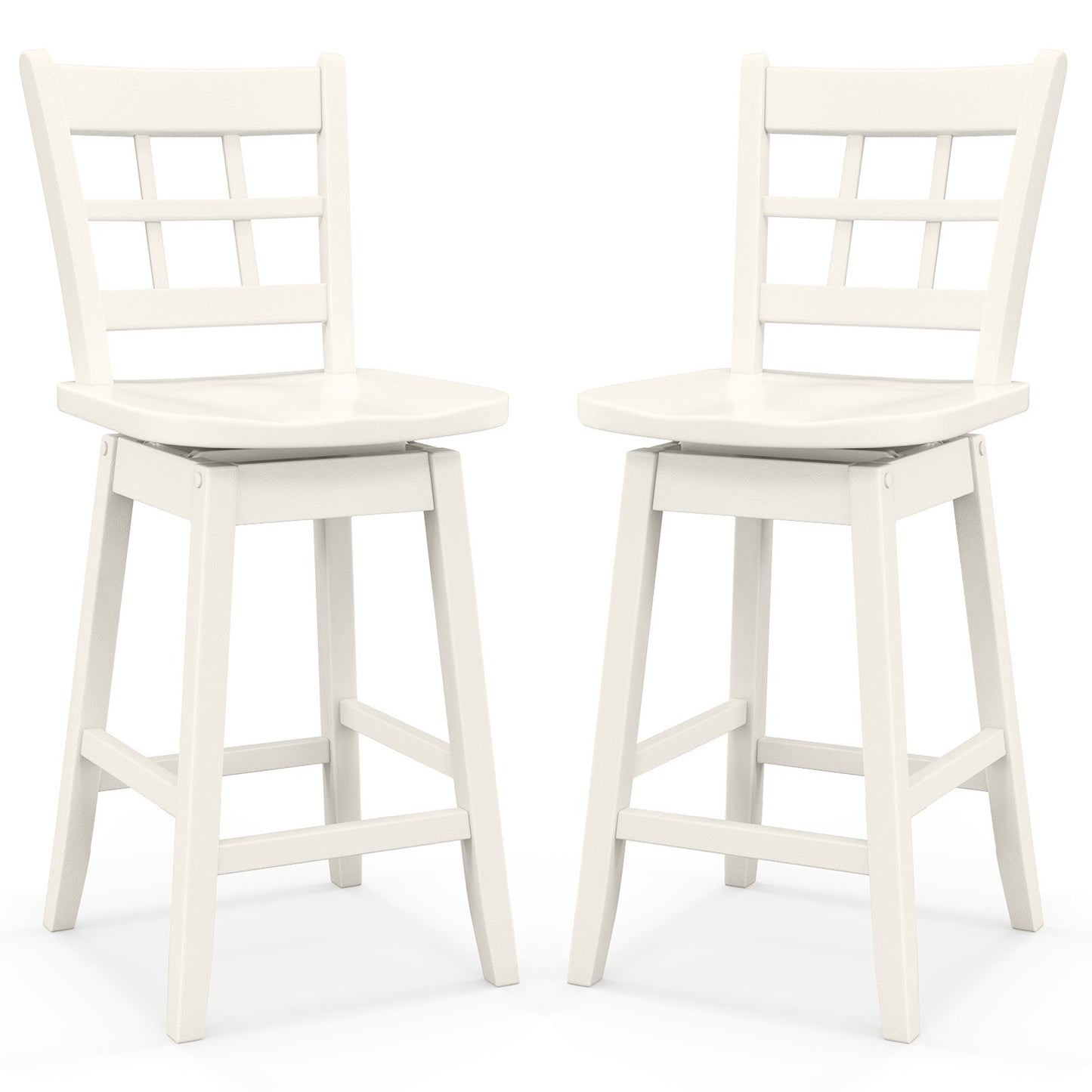 Counter Height Barstools Set of 2 with 6-Grid Hollow Back and Seat-Brown