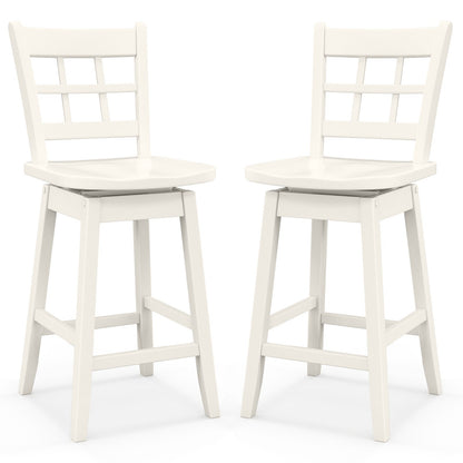 Counter Height Barstools Set of 2 with 6-Grid Hollow Back and Seat-Brown
