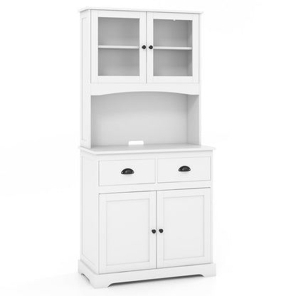 Tall Sideboard with 2 Drawers and Adjustable Shelves-Black