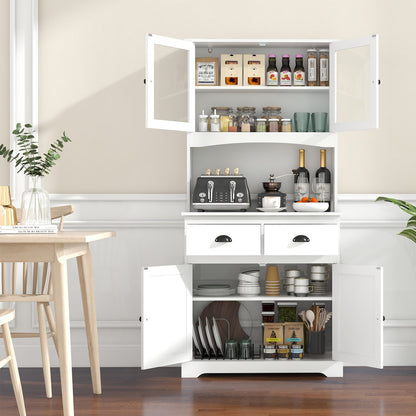 Tall Sideboard with 2 Drawers and Adjustable Shelves-Black