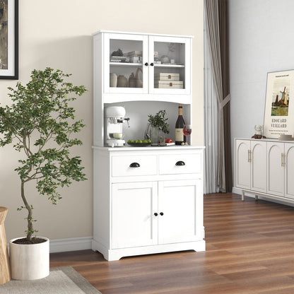 Tall Sideboard with 2 Drawers and Adjustable Shelves-Black