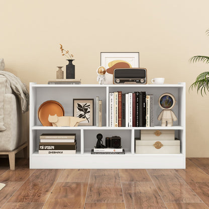 Kids 2-Shelf Bookcase 5-Cube Wood Toy Storage Cabinet Organizer-Beige