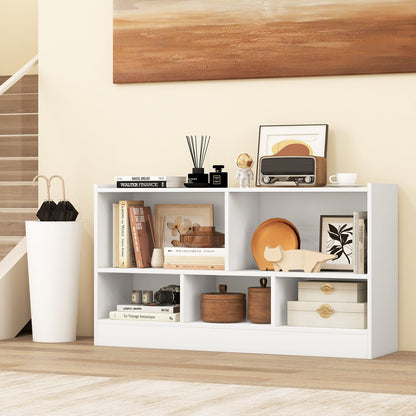 Kids 2-Shelf Bookcase 5-Cube Wood Toy Storage Cabinet Organizer-Beige