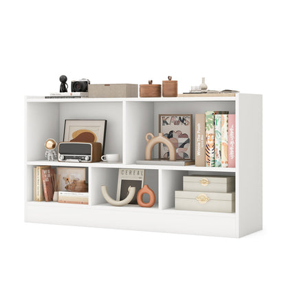 Kids 2-Shelf Bookcase 5-Cube Wood Toy Storage Cabinet Organizer-Beige