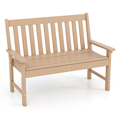 52 Inch All-Weather HDPE Outdoor Bench with Backrest and Armrests-Black