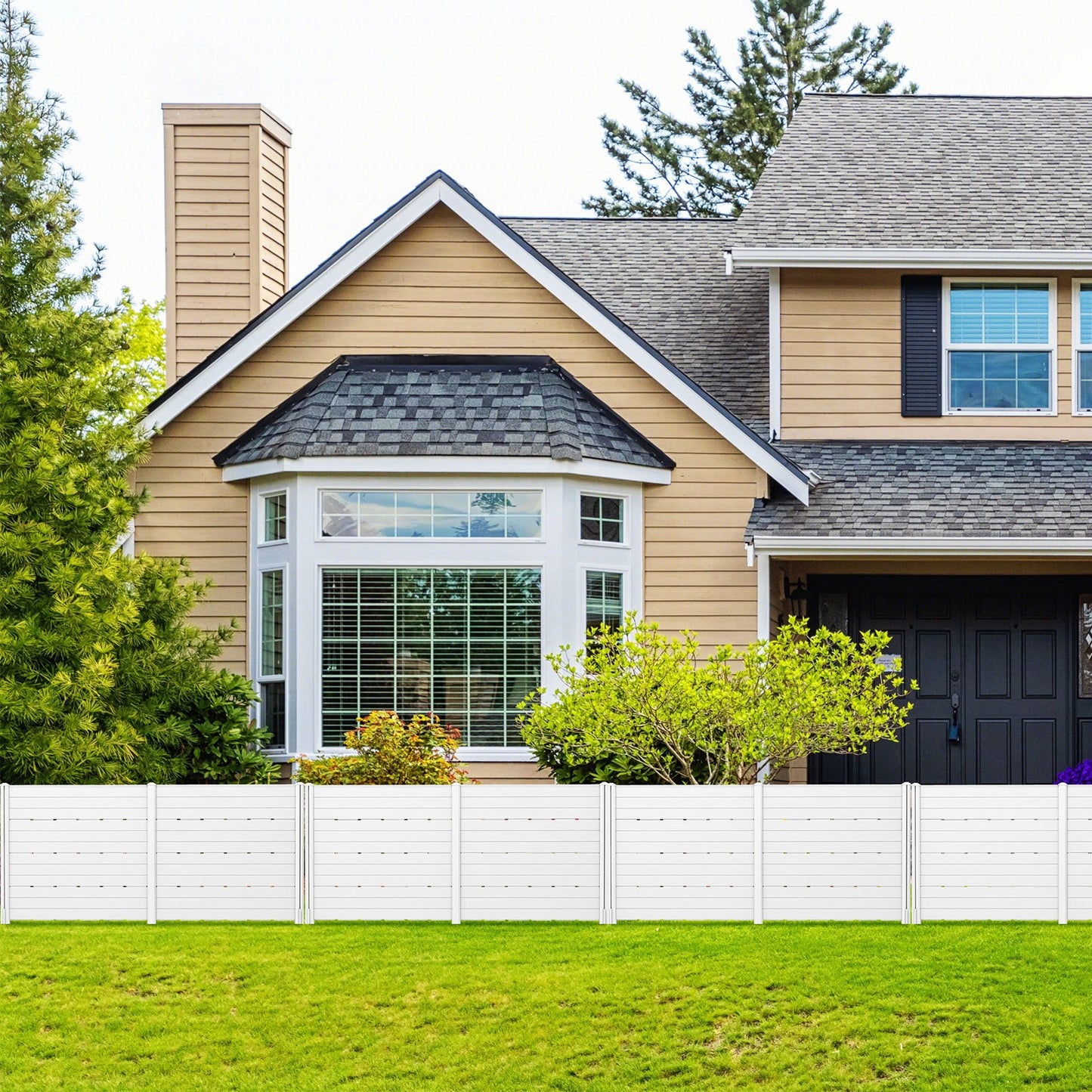 Outdoor Privacy Fence Screen with 5 Ground Stakes for Garden Yard Patio-Black