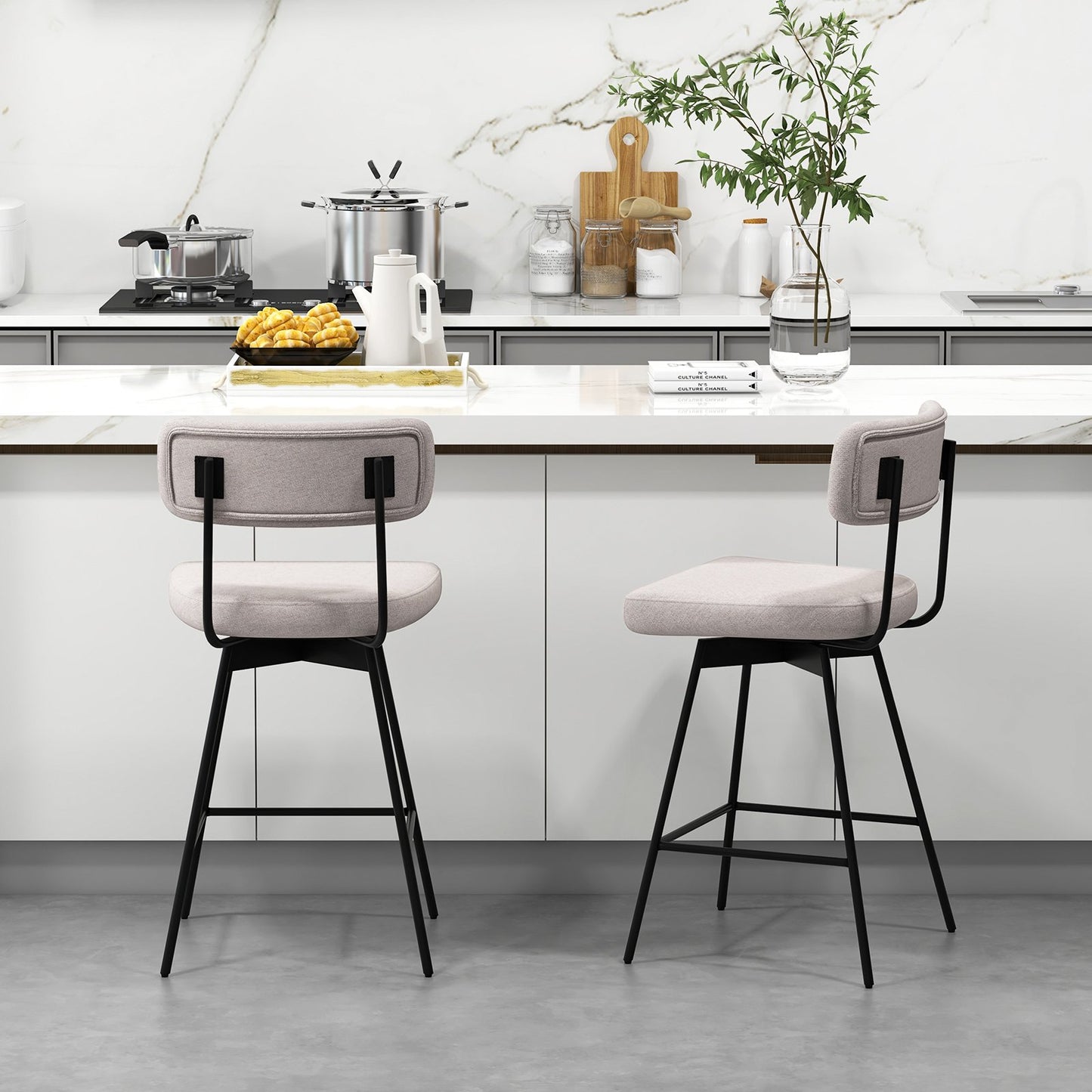 25 Inch 2-Piece Modern Upholstered Bar Stools with Back