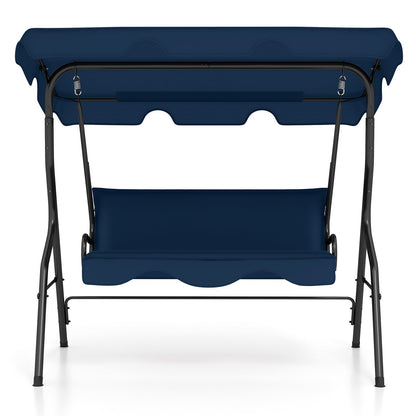 3 Seat Outdoor Patio Canopy Swing with Cushioned Steel Frame-Beige