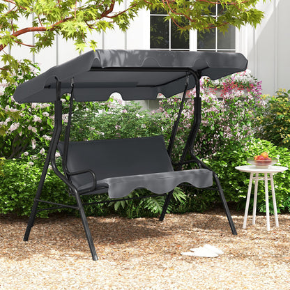 3 Seat Outdoor Patio Canopy Swing with Cushioned Steel Frame-Beige