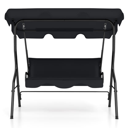 3 Seat Outdoor Patio Canopy Swing with Cushioned Steel Frame-Beige