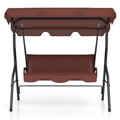 3 Seat Outdoor Patio Canopy Swing with Cushioned Steel Frame-Beige