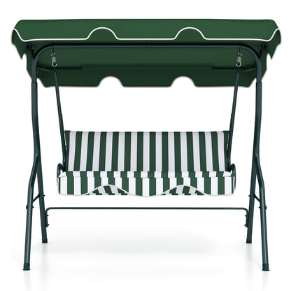 3 Seat Outdoor Patio Canopy Swing with Cushioned Steel Frame-Beige