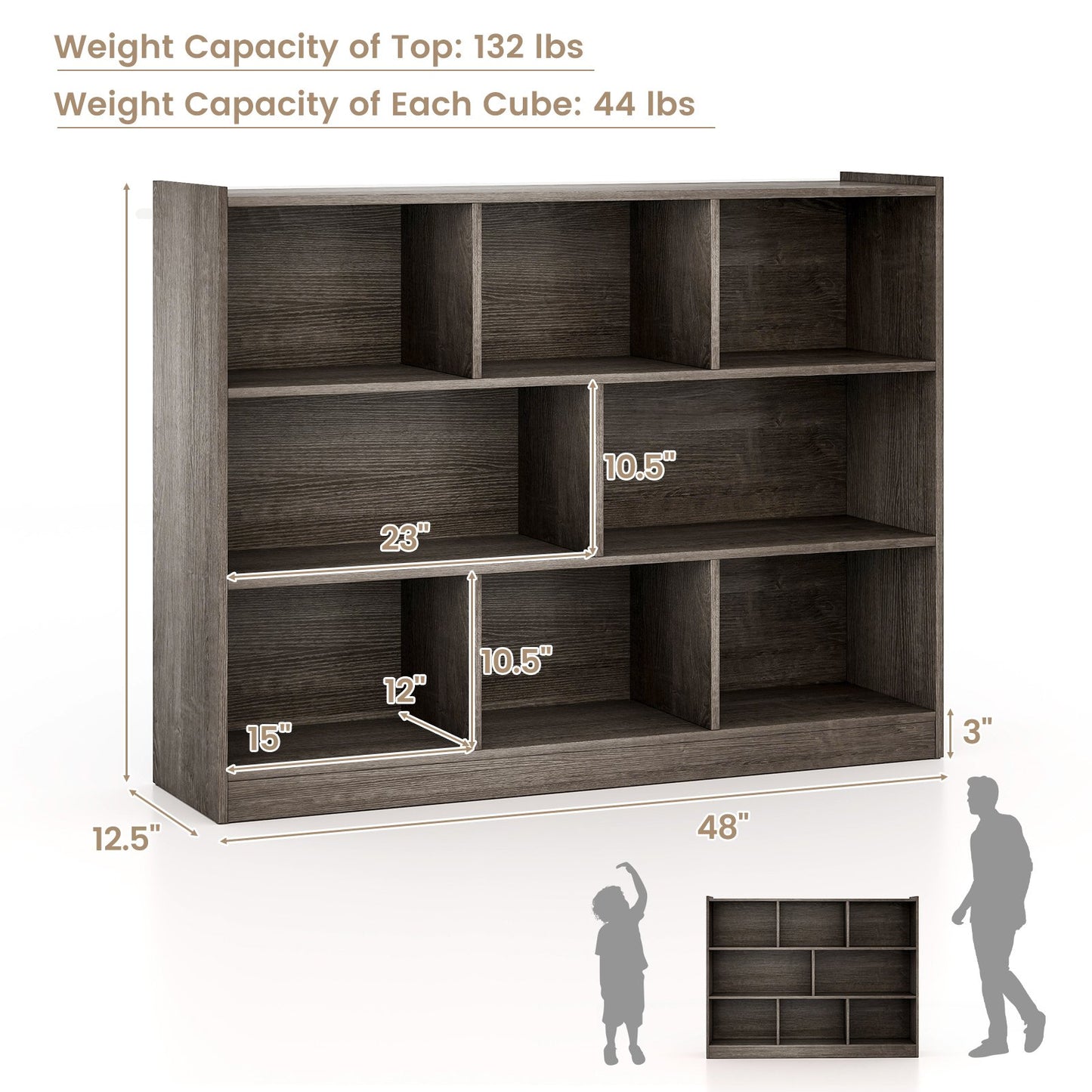 3-Tier Open Bookcase 8-Cube Floor Standing Storage Shelves-Blue