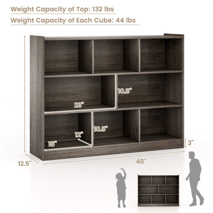 3-Tier Open Bookcase 8-Cube Floor Standing Storage Shelves-Blue