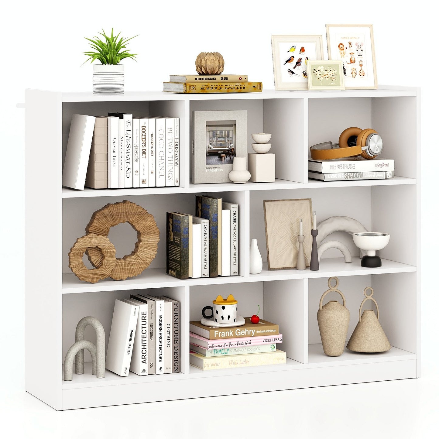 3-Tier Open Bookcase 8-Cube Floor Standing Storage Shelves-Blue