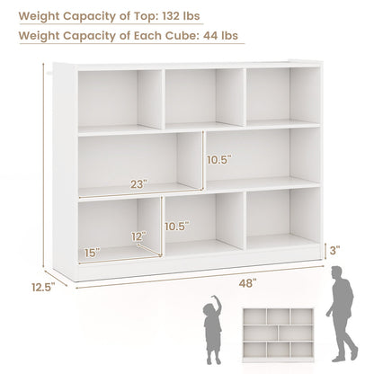 3-Tier Open Bookcase 8-Cube Floor Standing Storage Shelves-Blue