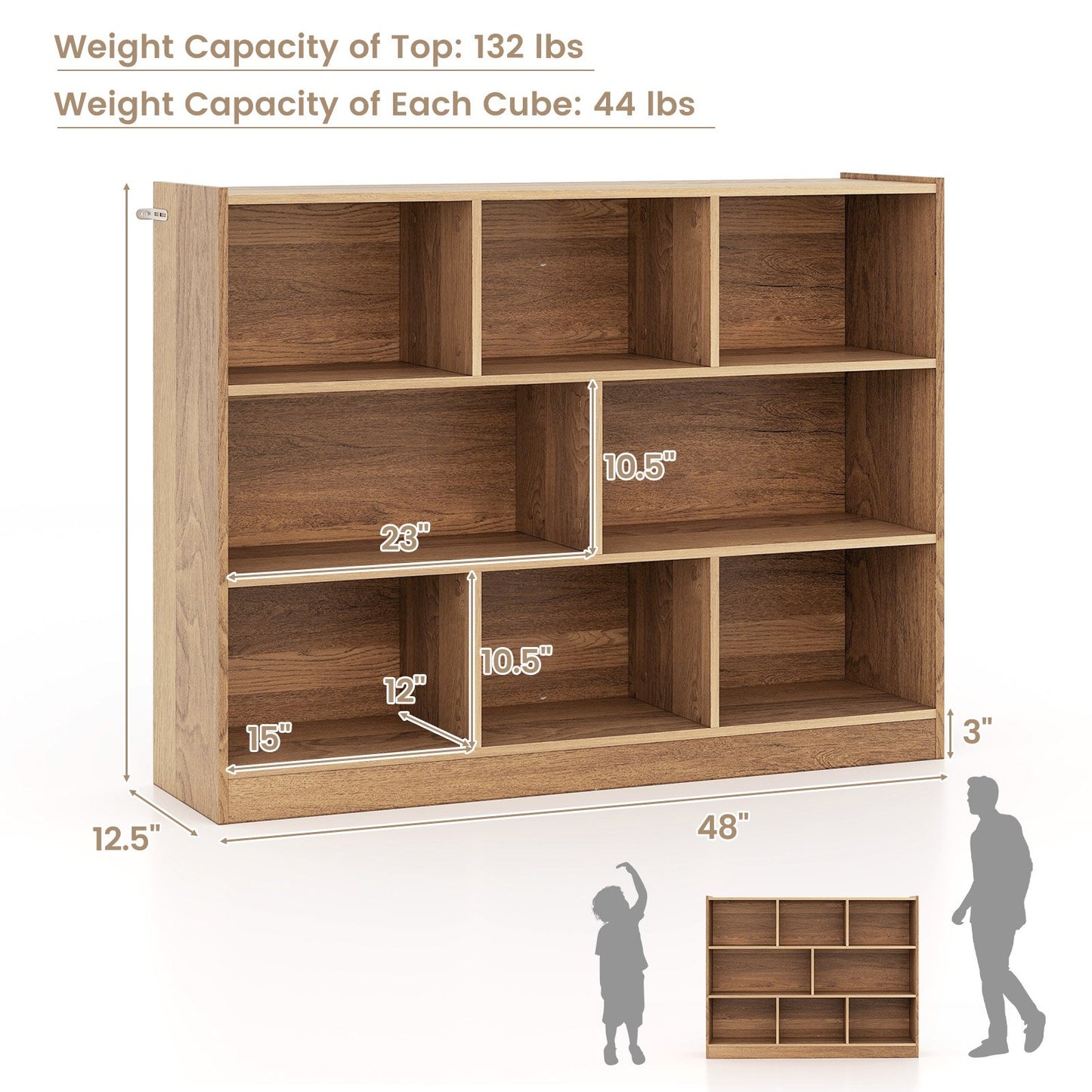 3-Tier Open Bookcase 8-Cube Floor Standing Storage Shelves-Blue