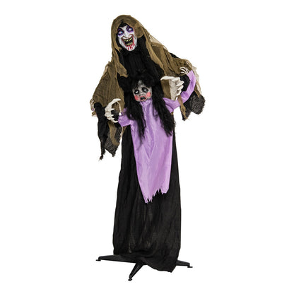 Lighted animated Halloween vampire decoration with LED for outdoor yard or lawn, featuring spooky Halloween-themed design.