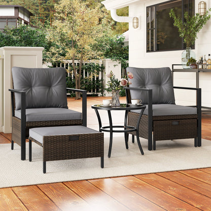 4 Piece Outdoor Furniture Set with Glass Topped Coffee Table-Black