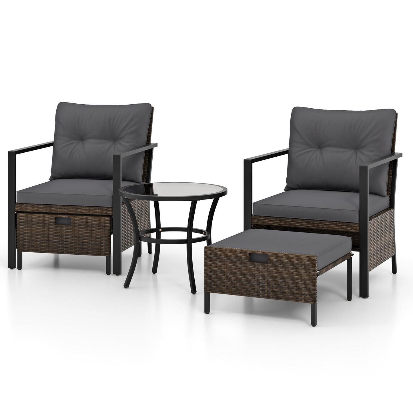 4 Piece Outdoor Furniture Set with Glass Topped Coffee Table-Black