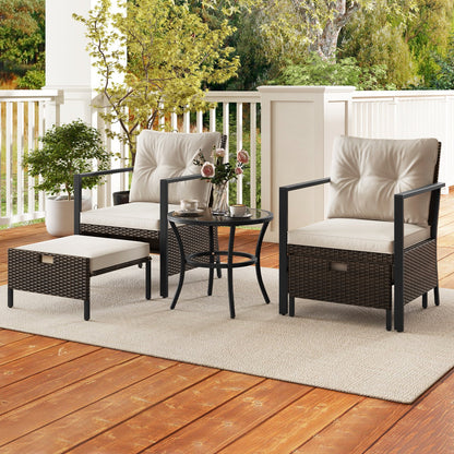4 Piece Outdoor Furniture Set with Glass Topped Coffee Table-Black