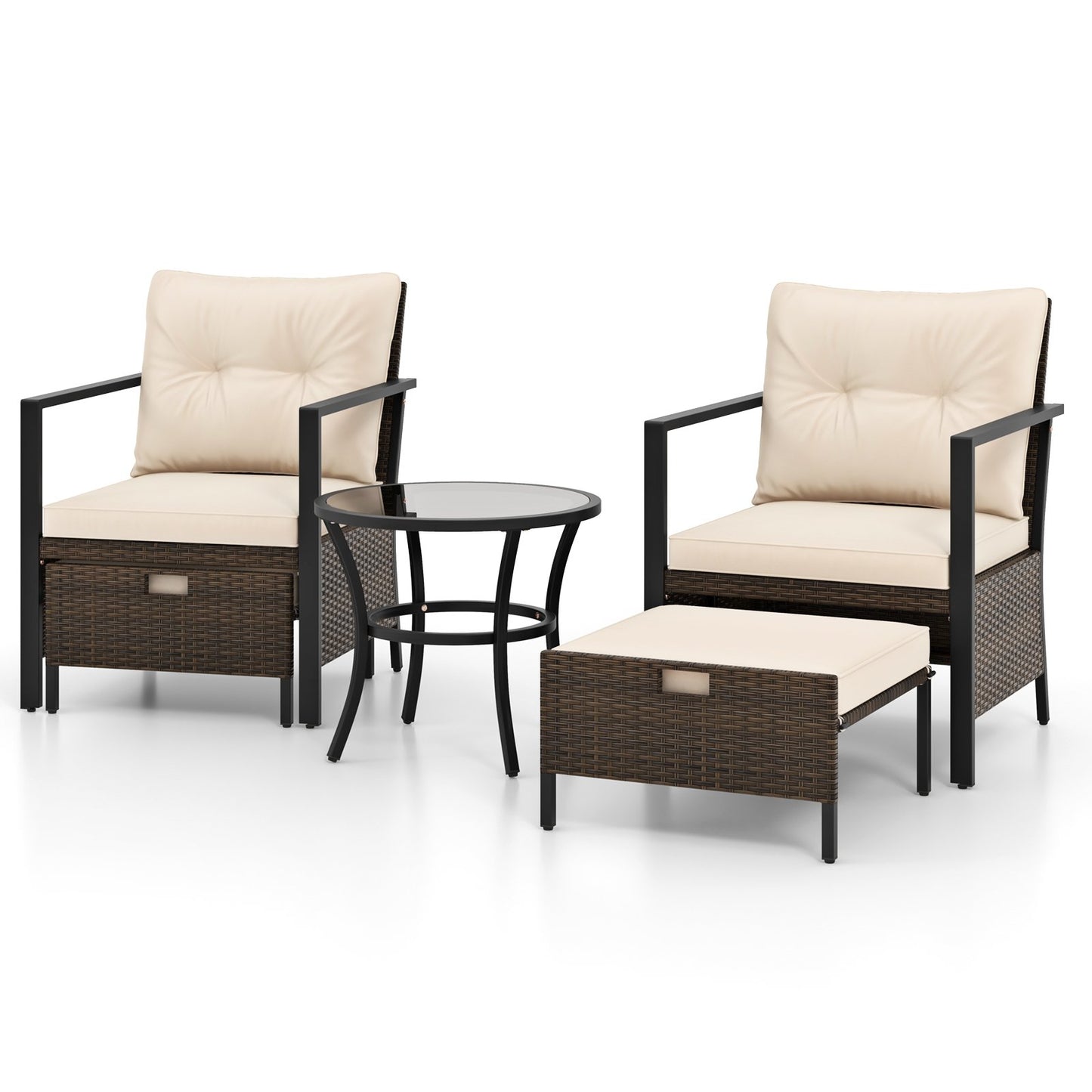 4 Piece Outdoor Furniture Set with Glass Topped Coffee Table-Black