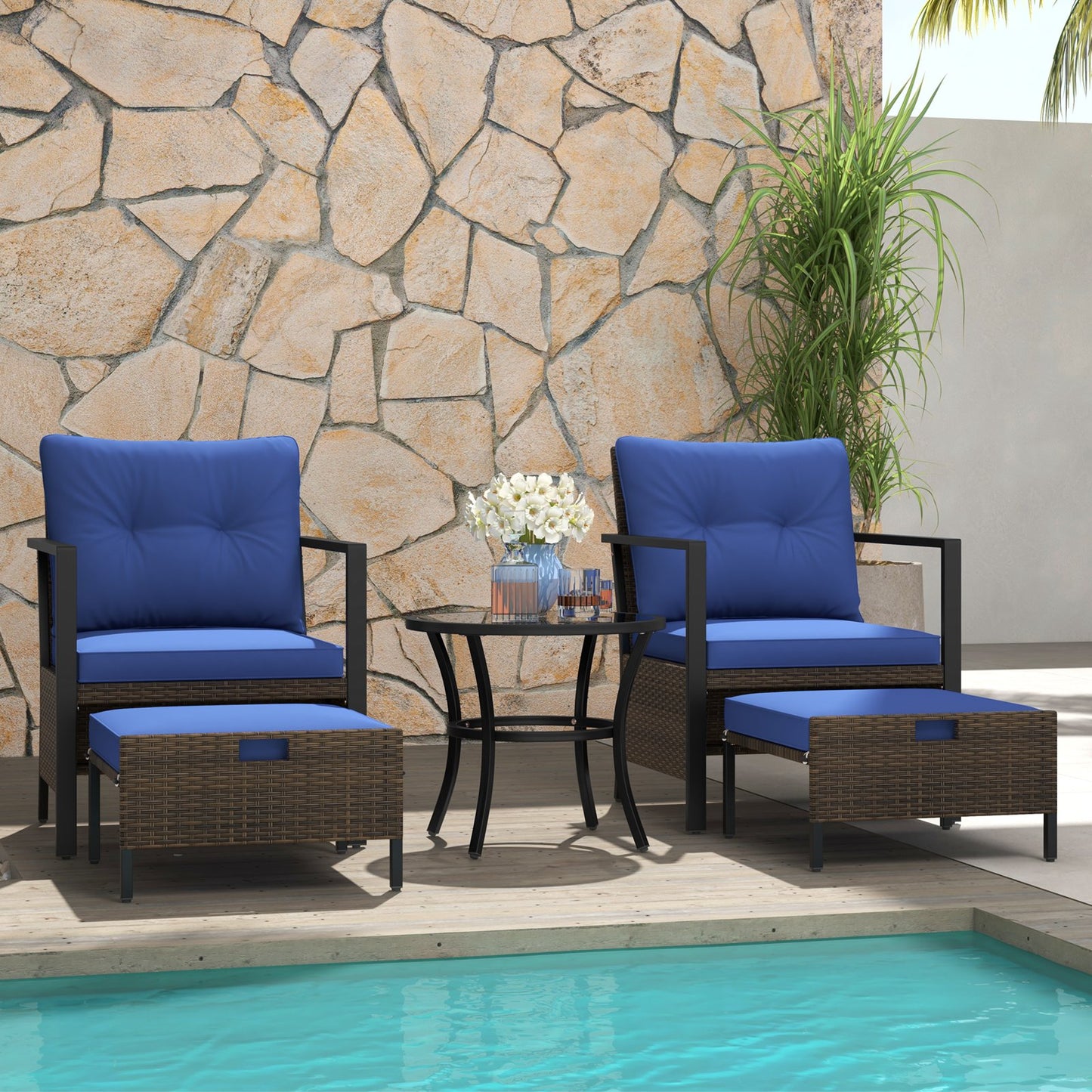 4 Piece Outdoor Furniture Set with Glass Topped Coffee Table-Black
