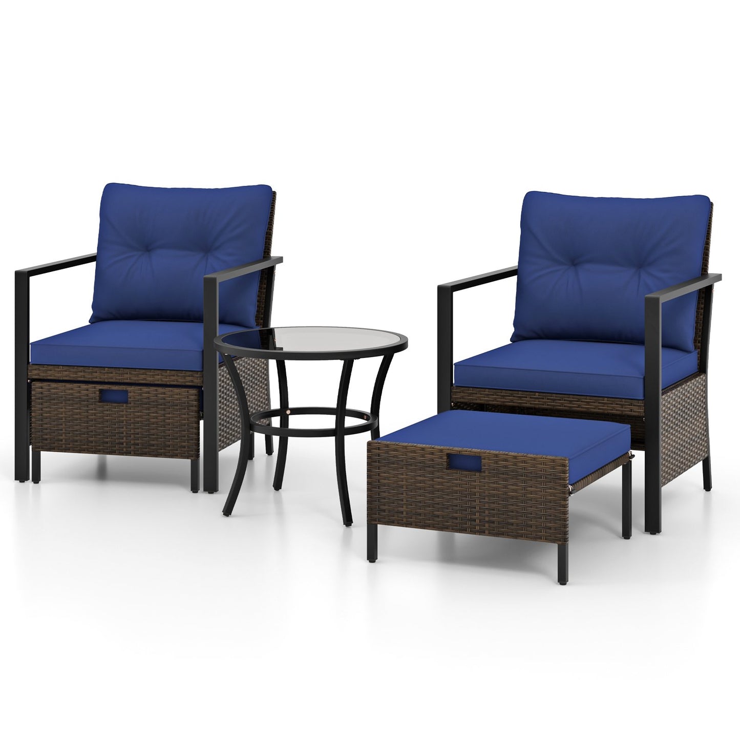 4 Piece Outdoor Furniture Set with Glass Topped Coffee Table-Black