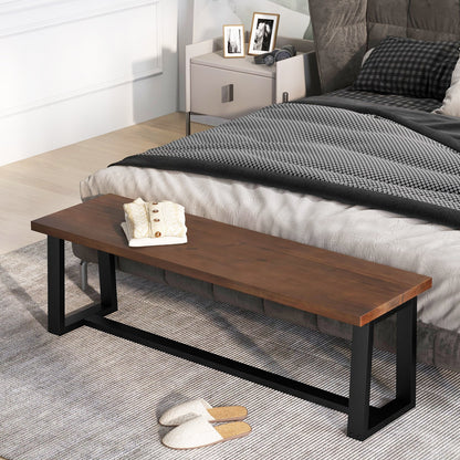 Wood Dining Bench with Metal Frame and Adjustable Footpads-Black