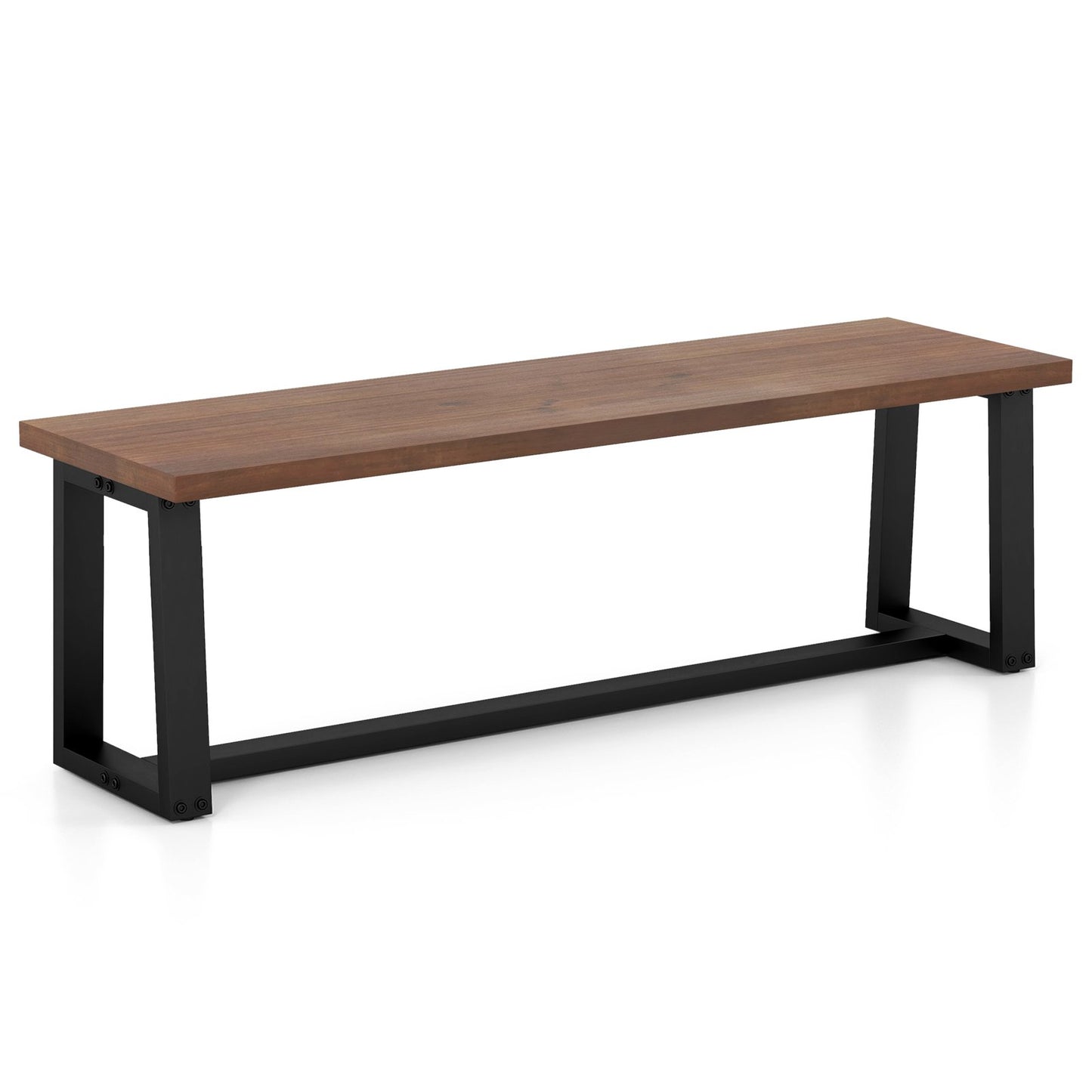 Wood Dining Bench with Metal Frame and Adjustable Footpads-Black