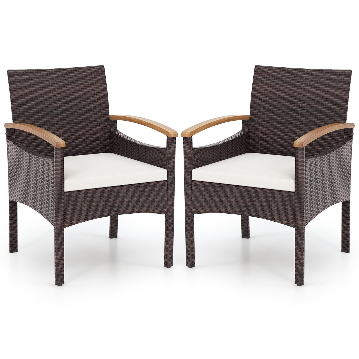 Patio Dining Chairs Set of 2/4 with Acacia Wood Armrest and Heavy Duty Metal Frame-2 Pieces