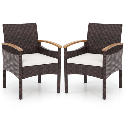 Patio Dining Chairs Set of 2/4 with Acacia Wood Armrest and Heavy Duty Metal Frame-2 Pieces