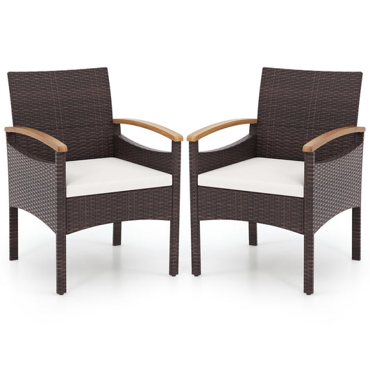 Patio Dining Chairs Set of 2/4 with Acacia Wood Armrest and Heavy Duty Metal Frame-2 Pieces