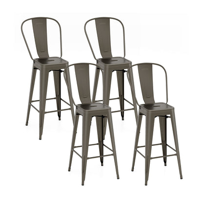 Set of 4 Bar Height Chairs Stackable Metal Bar Stools with Removable Backrest-Black